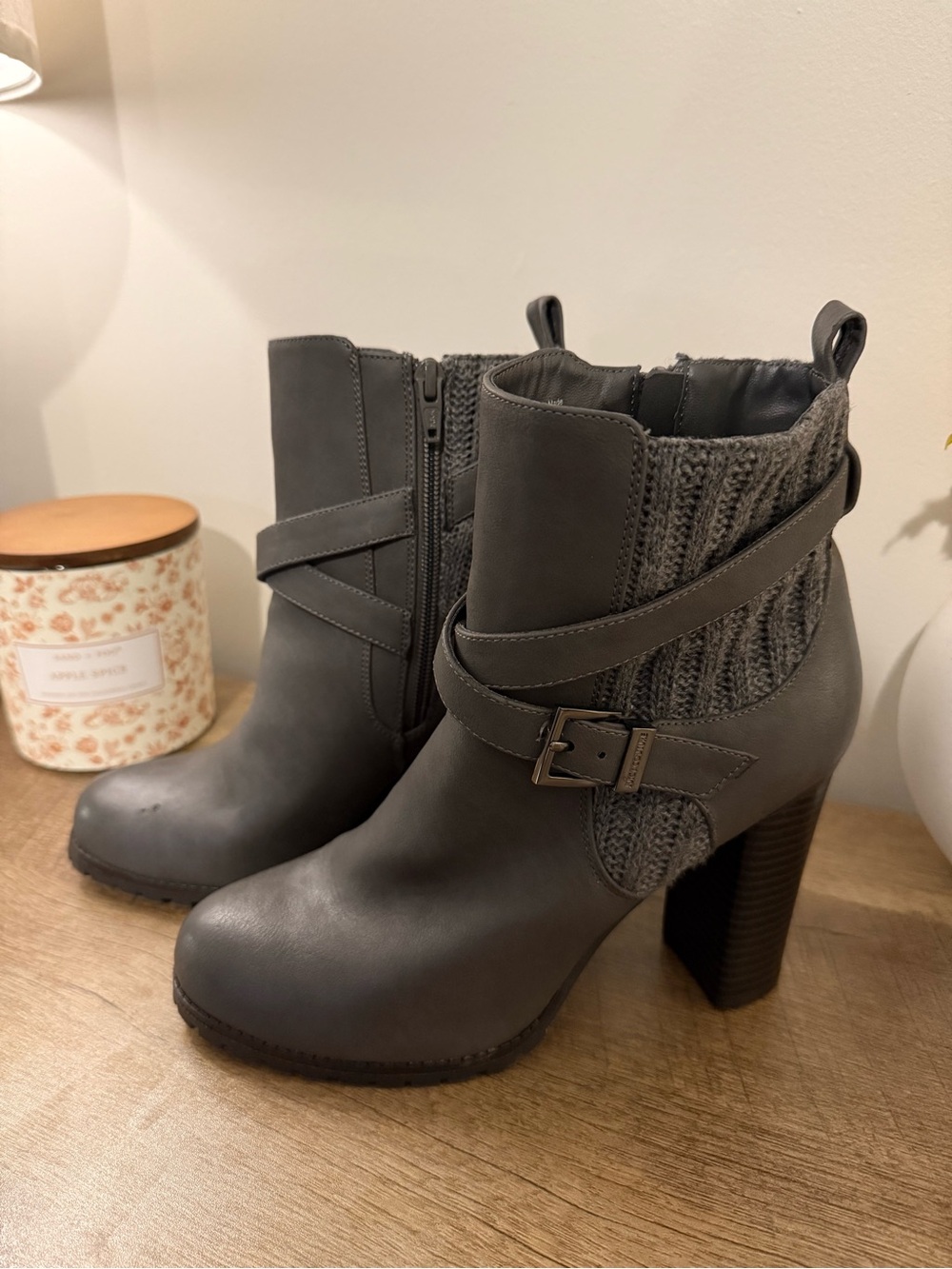 Juicy Couture Gray Knit-Cuff Ankle Bootie with Buckle